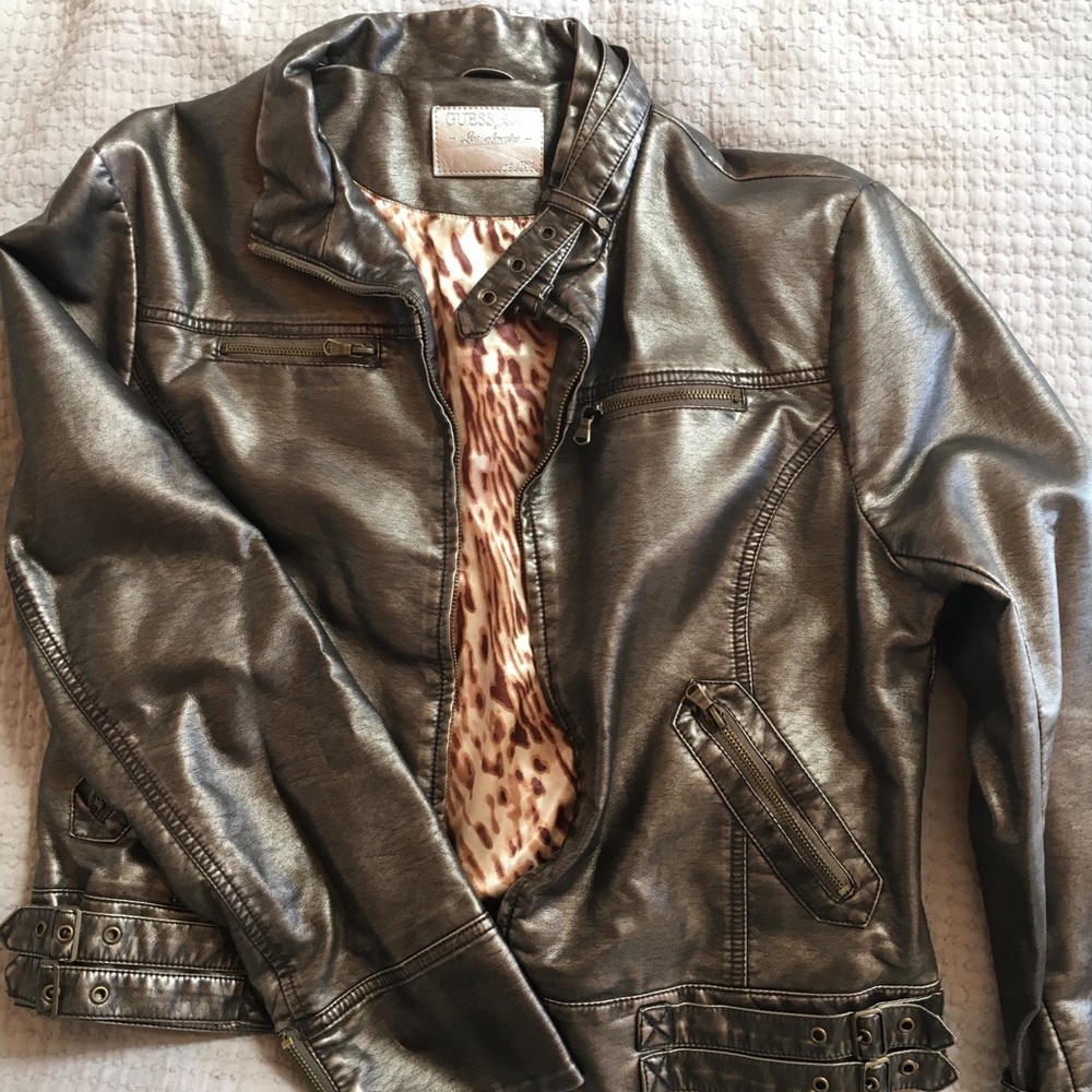 Guess dull brown leather jacket